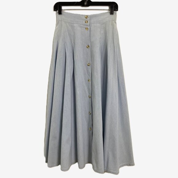 Forenza Vintage 80's High Waisted Button-Front Chambray Skirt Size 6 - Picture 1 of 9